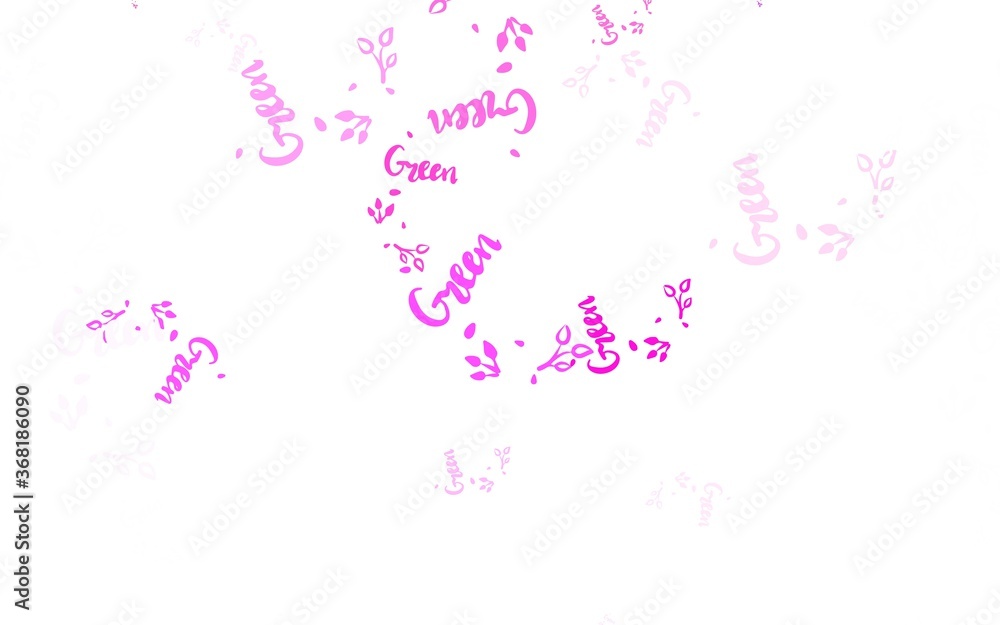 Light Purple, Pink vector doodle template with leaves, branches.
