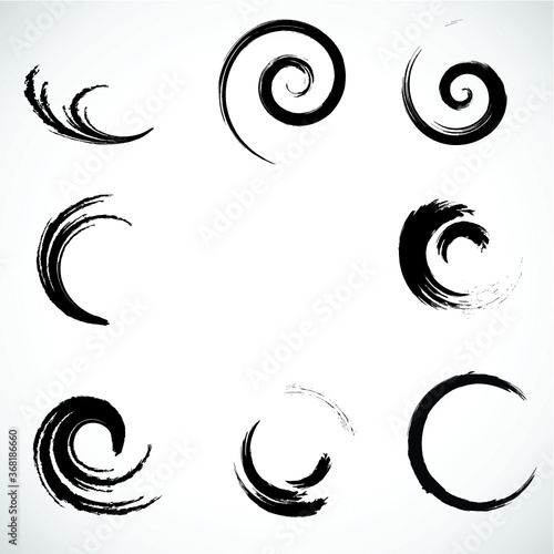 Spiral Brush Stroke Elements . Swirls . Set of Round Shapes . vector