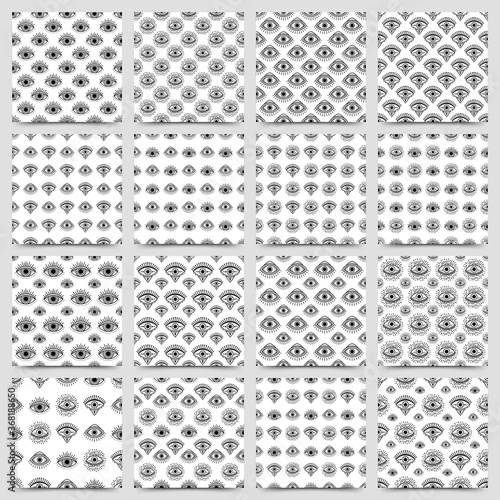 Seamless pattern with hand drawn eye, vector illustration