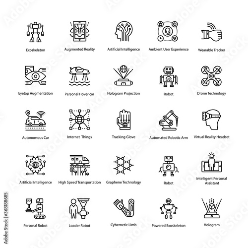 Artificial Intelligence Line Vector Icons Set