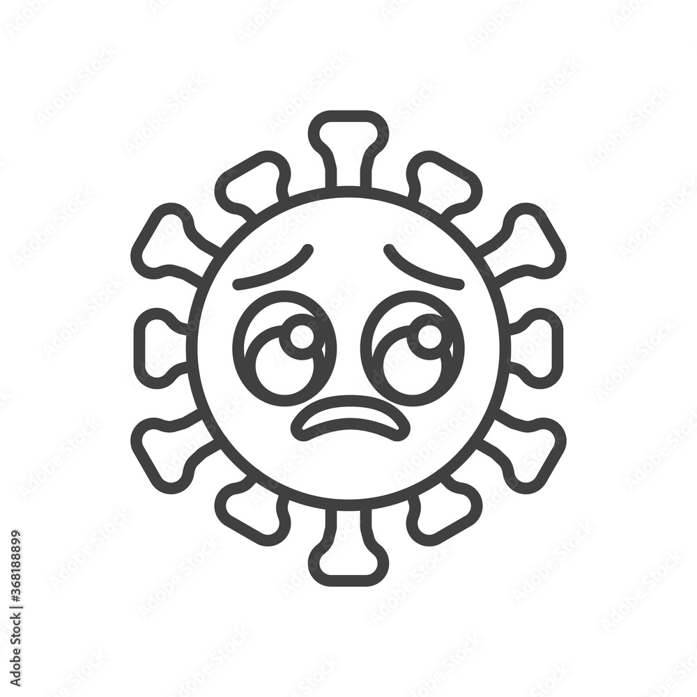 Virus Pleading Face line icon. linear style sign for mobile concept and web design. Unhappy coronavirus emoticon outline vector icon. Symbol, logo illustration. Vector graphics Virus Pleading Face line icon. linear style sign for mobile concept and web design. Unhappy coronavirus emoticon outline vector icon. Symbol, logo illustration. Vector graphics