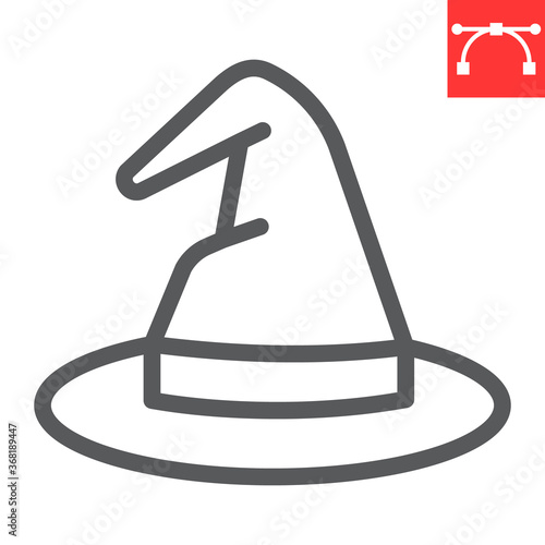 Witch hat line icon, halloween and scary, wizard hat sign vector graphics, editable stroke linear icon, eps 10.