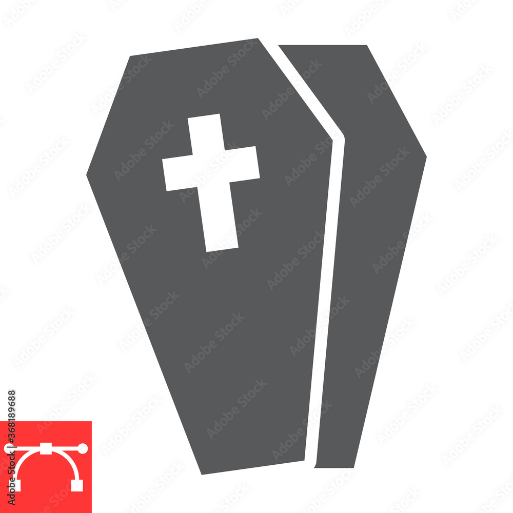 Coffin glyph icon, halloween and scary, casket sign vector graphics, editable stroke solid icon, eps 10. Coffin glyph icon, halloween and scary, casket sign vector graphics, editable stroke solid icon, eps 10.