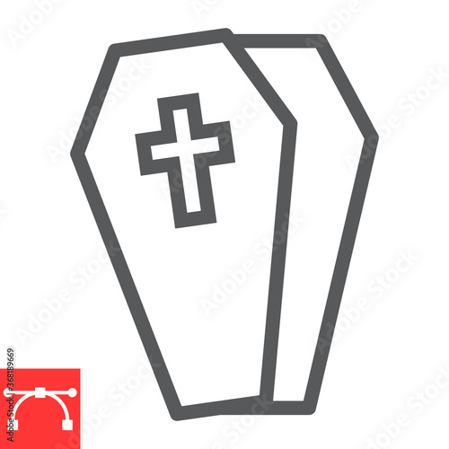 Coffin line icon, halloween and scary, casket sign vector graphics, editable stroke linear icon, eps 10.
