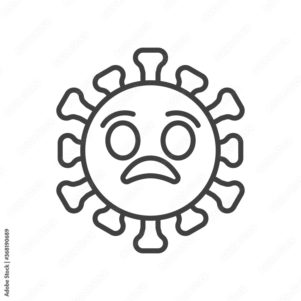 Anguished virus face line icon. linear style sign for mobile concept and web design. Shocked coronavirus emoticon outline vector icon. Symbol, logo illustration. Vector graphics Anguished virus face line icon. linear style sign for mobile concept and web design. Shocked coronavirus emoticon outline vector icon. Symbol, logo illustration. Vector graphics