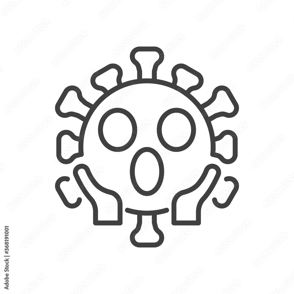 Virus Face Screaming in Fear line icon. linear style sign for mobile concept and web design. Confused coronavirus emoticon outline vector icon. Symbol, logo illustration. Vector graphics Virus Face Screaming in Fear line icon. linear style sign for mobile concept and web design. Confused coronavirus emoticon outline vector icon. Symbol, logo illustration. Vector graphics