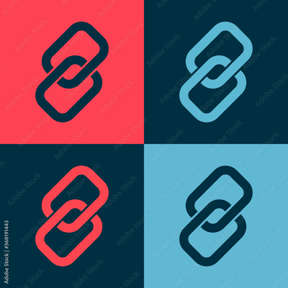 Pop art Chain link icon isolated on color background. Link single. Hyperlink chain symbol. Vector. Pop art Chain link icon isolated on color background. Link single. Hyperlink chain symbol. Vector.