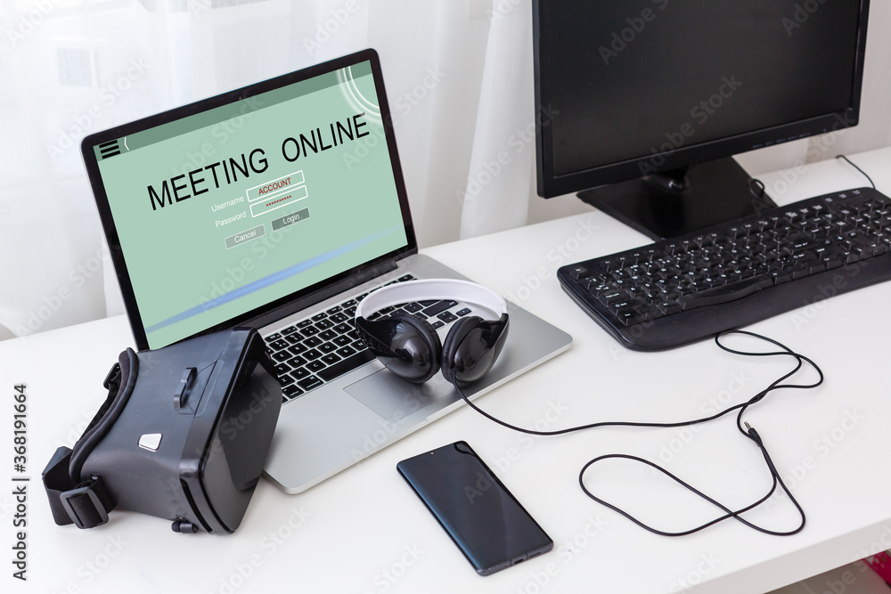 online meeting on laptop screen, team work using a Laptop Computer with Webinar E-business Browsing Connection and cloud online technology webcast concept, business concept online meeting on laptop screen, team work using a Laptop Computer with Webinar E-business Browsing Connection and cloud online technology webcast concept, business concept