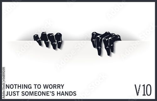 Graphic template with two mystical and scary hands from the slit. Modern style mock-up. Vector design elements