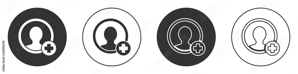 Black Create account screen icon isolated on white background. Circle button. Vector. Black Create account screen icon isolated on white background. Circle button. Vector.