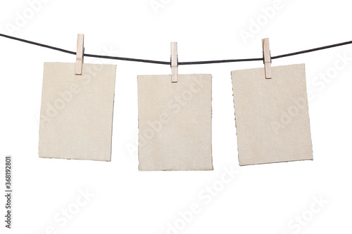 paper cards hanging rope isolated on white background 