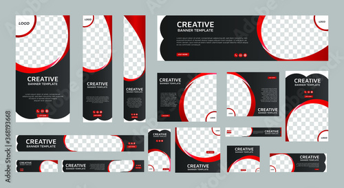 set of creative web banners of standard size with a place for photos. Vertical, horizontal and square template. vector illustration
