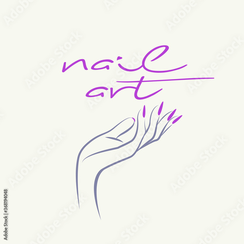 Woman hand with beautiful, elegant manicure.Nails art illustration.Nail salon icon.Nail polish beauty product.Luxury style.