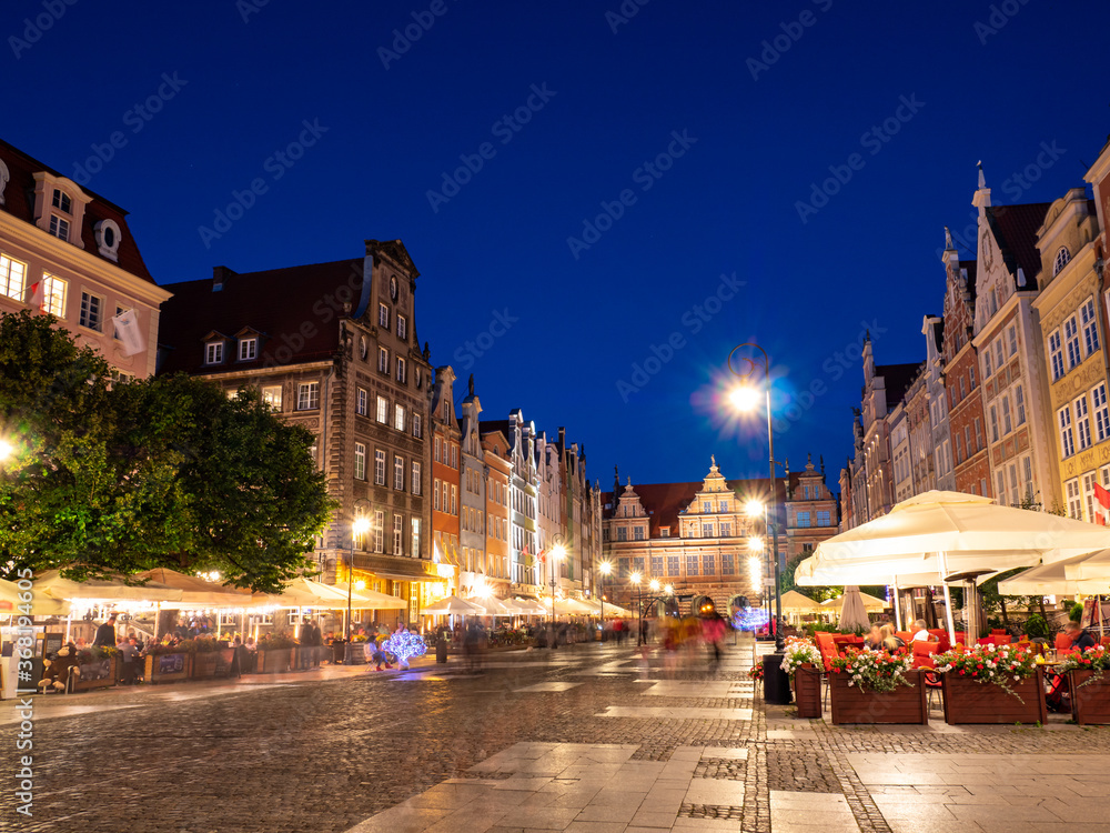 old town square at night in gdansk poland