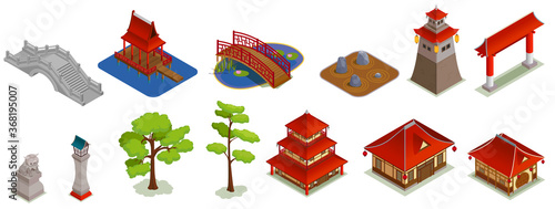 Asian Architecture Isometric Set