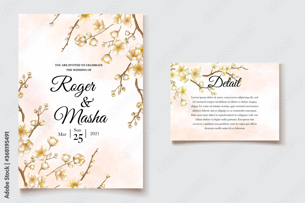 Wedding invitation template with cherry blossom