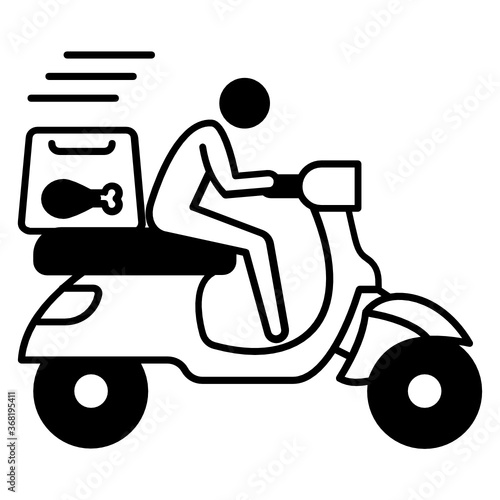 Food Delivery by Scooter Concept Vector glyph  Icon Design  Rider with Hot Box Symbol  Coronavirus contactless food delivery symbol on white background  Touchless Snacks Delivery Sign  