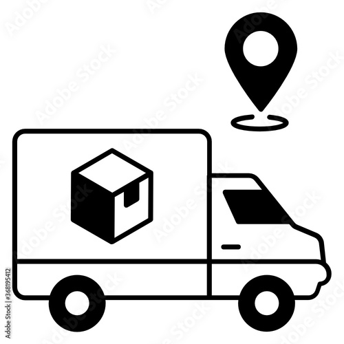 Cargo Shipment Van Vector Color icon glyph Design, Logistics  and Transport Truck With Map Ping Concept, Coronavirus contactless package delivery symbol on white background, Touchless Delivery Sign,