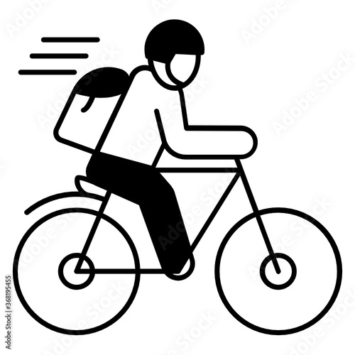 Parcel Delivery via Bicycle Concept Vector Icon glyph design, Coronavirus contactless food delivery symbol on white background, Touchless Snacks Delivery Sign, 