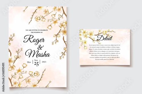 Wedding invitation template with cherry blossom