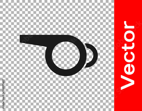 Black Whistle icon isolated on transparent background. Referee symbol. Fitness and sport sign. Vector.
