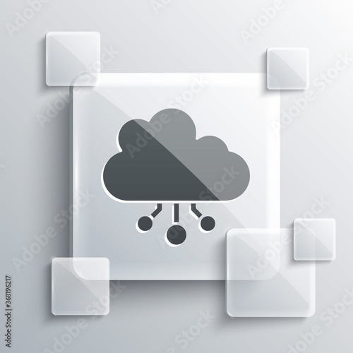 Grey Cryptocurrency cloud mining icon isolated on grey background. Blockchain technology, bitcoin, digital money market, cryptocoin wallet. Square glass panels. Vector.
