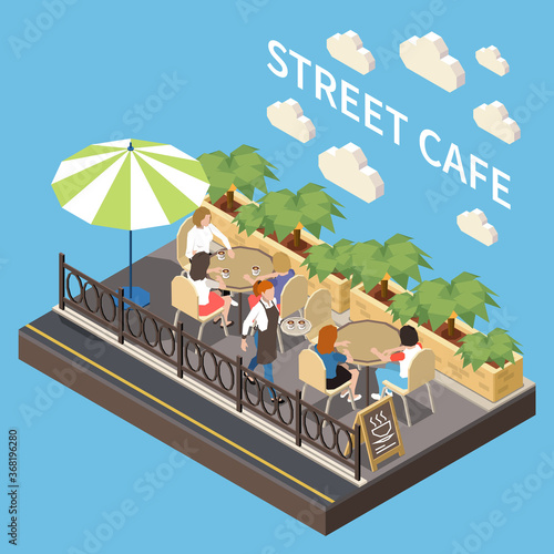 Isometric Street Cafe Terrace Composition 