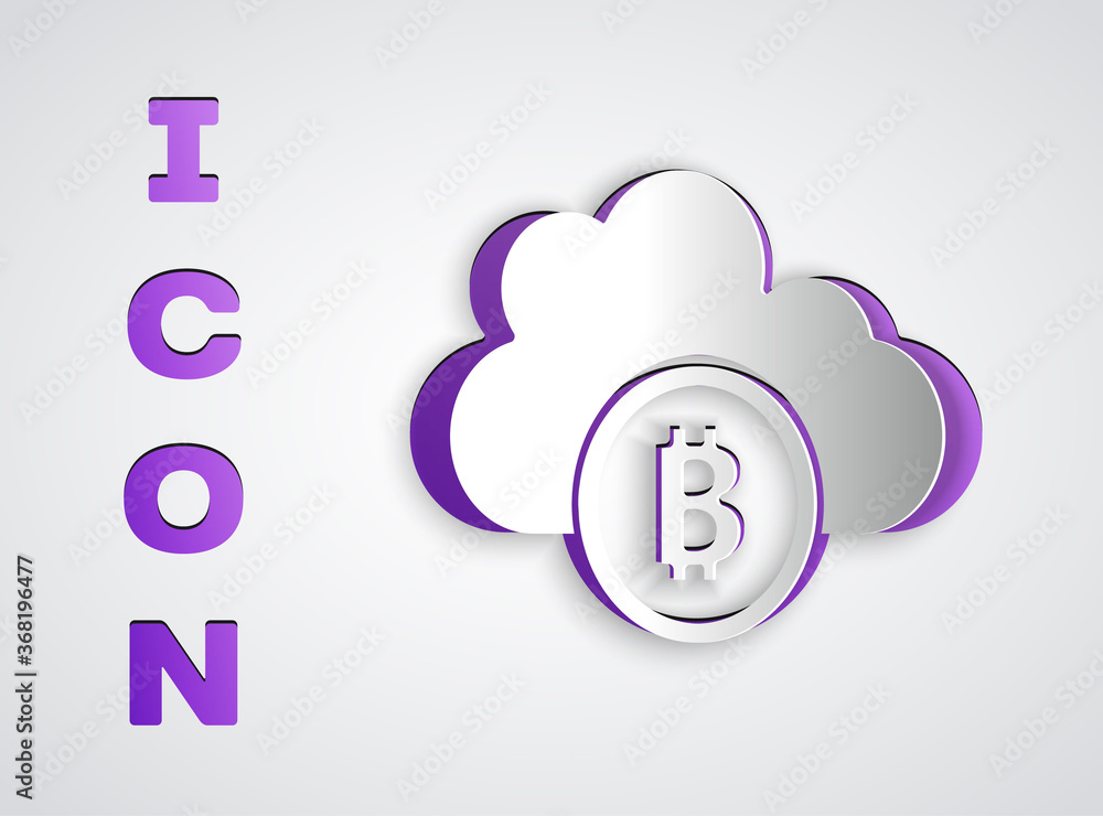 Paper cut Cryptocurrency cloud mining icon isolated on grey background. Blockchain technology, bitcoin, digital money market, cryptocoin wallet. Paper art style. Vector. Paper cut Cryptocurrency cloud mining icon isolated on grey background. Blockchain technology, bitcoin, digital money market, cryptocoin wallet. Paper art style. Vector.