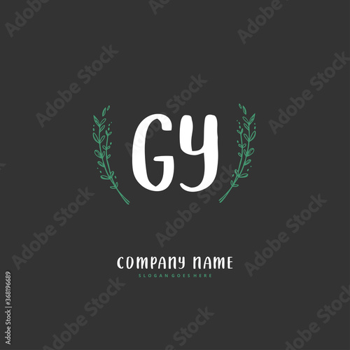 G Y GY Initial handwriting and signature logo design with circle. Beautiful design handwritten logo for fashion, team, wedding, luxury logo.