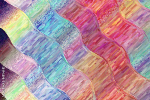 Blue, yellow, light pink and blue waves Large Color Variation abstract paint background.