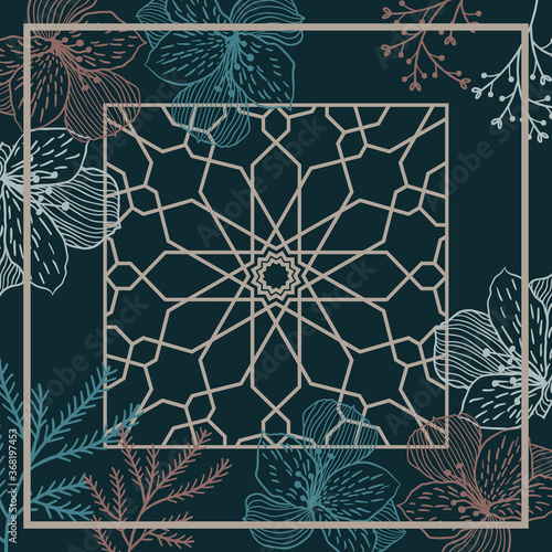 square scarf design with abstract floral pattern