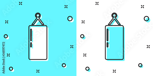 Black line Punching bag icon isolated on green and white background. Random dynamic shapes. Vector.