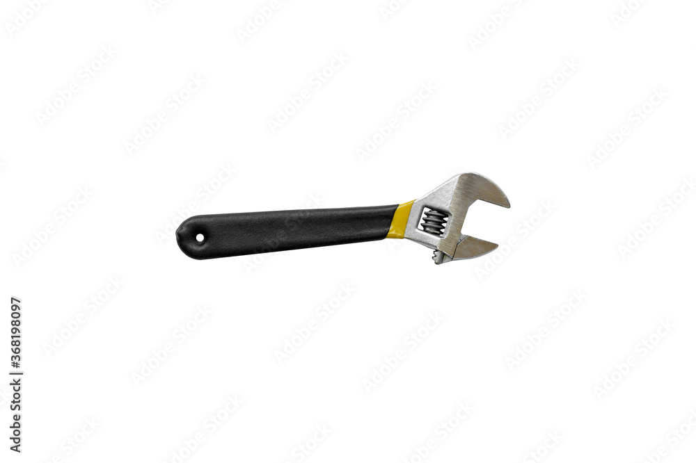 Adjustable wrench with plastic black handle isolated on white background. Adjustable wrench with plastic black handle isolated on white background.