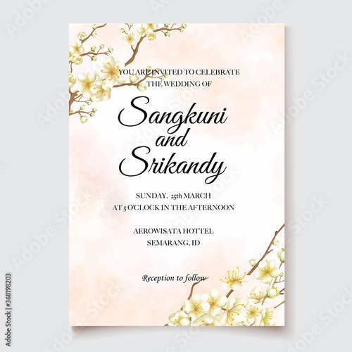 Wedding invitation template with cherry blossom