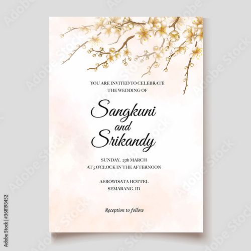 Wedding invitation template with cherry blossom