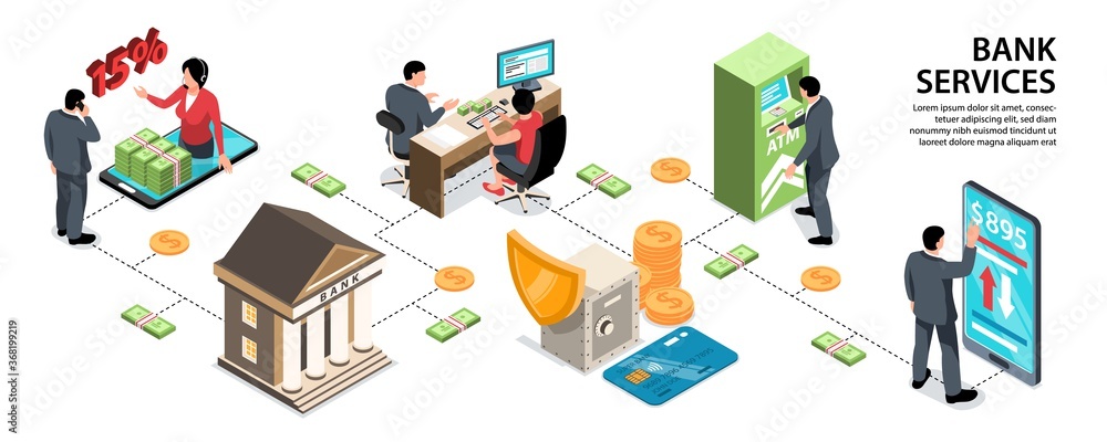 Isometric Bank Infographics Isometric Bank Infographics