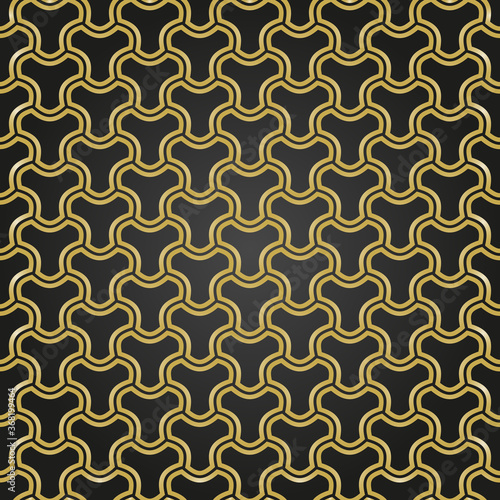 Seamless vector ornament. Modern black and golden background. Geometric modern golden pattern