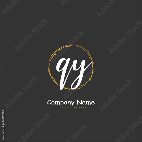 Q Y QY Initial handwriting and signature logo design with circle. Beautiful design handwritten logo for fashion, team, wedding, luxury logo.