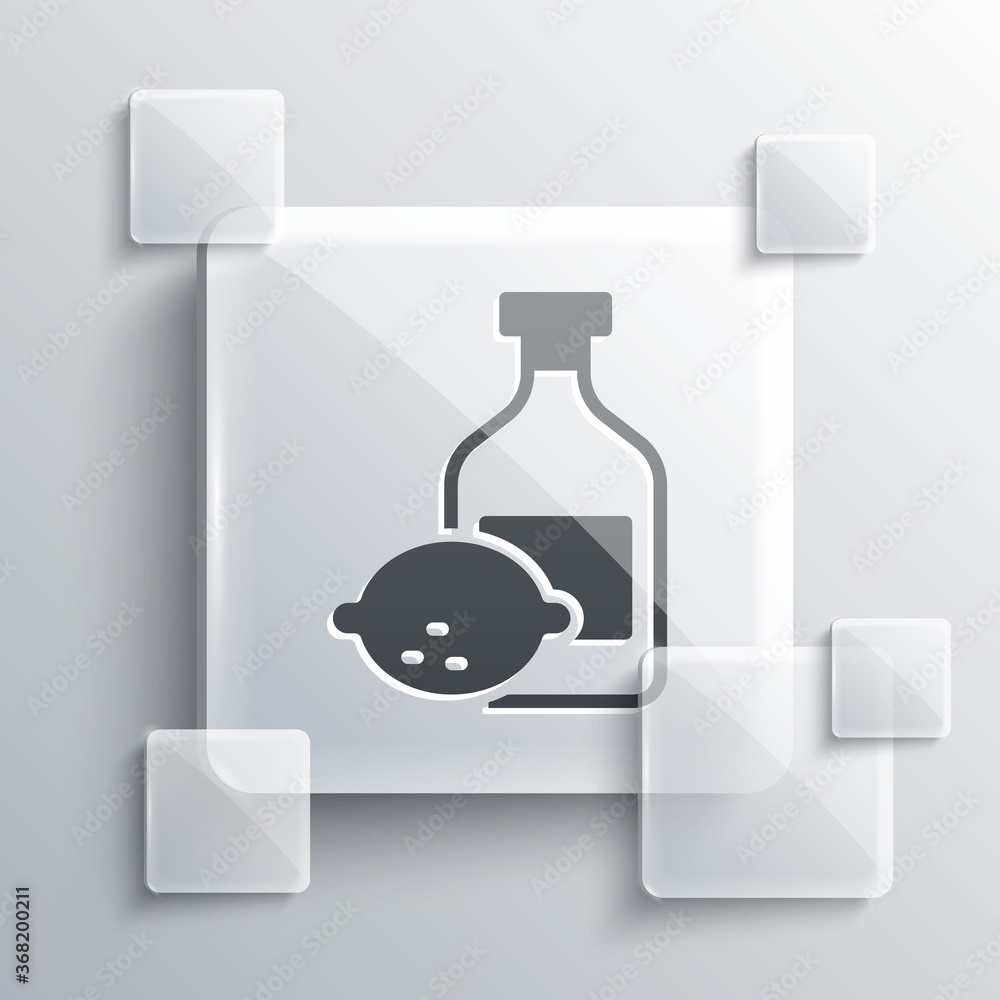 Grey Limoncello bottle icon isolated on grey background. Bottle of fresh homemade lemonade. Square glass panels. Vector. Grey Limoncello bottle icon isolated on grey background. Bottle of fresh homemade lemonade. Square glass panels. Vector.