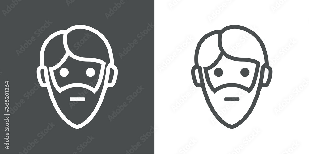 Icono plano cabeza de hombre mayor con pelo y barba en fondo gris y fondo blanco Icono plano cabeza de hombre mayor con pelo y barba en fondo gris y fondo blanco