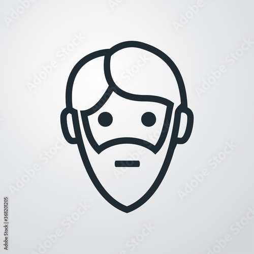 Icono plano cabeza de hombre mayor con pelo y barba en fondo gris