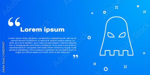 White line Executioner mask icon isolated on blue background. Hangman, torturer, executor, tormentor, butcher, headsman icon. Vector.