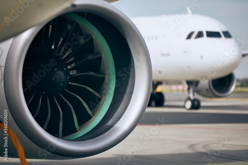 Jet engine of airplane