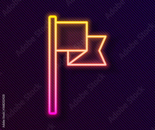Glowing neon line Flag icon isolated on black background. Location marker symbol. Vector.