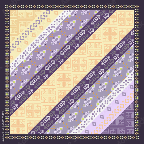silk square scarf with ethnic pattern design