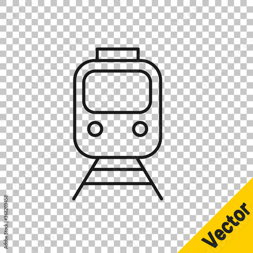 Black line Train and railway icon isolated on transparent background. Public transportation symbol. Subway train transport. Metro underground. Vector.