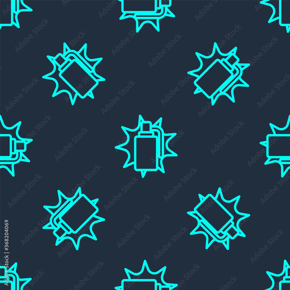 Green line Hand grenade icon isolated seamless pattern on blue background. Bomb explosion. Vector. Green line Hand grenade icon isolated seamless pattern on blue background. Bomb explosion. Vector.