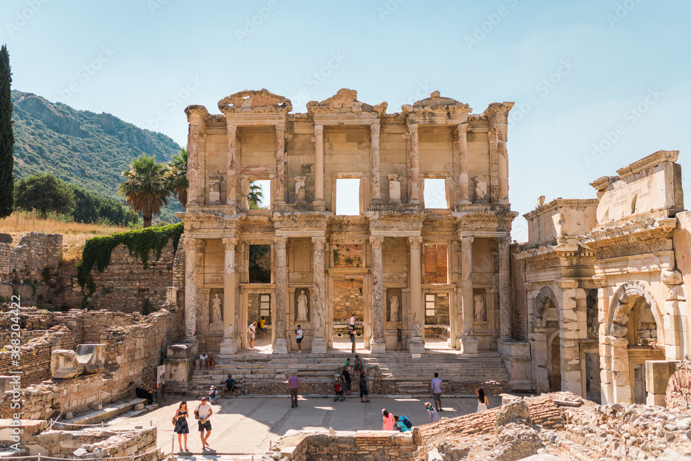 The ancient city of Ephesus, which is also on the list of world cultural heritage.Celsus Library is one of the most beautiful structures in Ephesus. Ancient ruins in Ephesus.Mosaic in Hillside Houses.