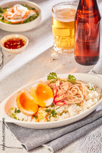 Rice with Shredded pork skins and Boiled egg Com bi heo va trung luoc Viet Nam