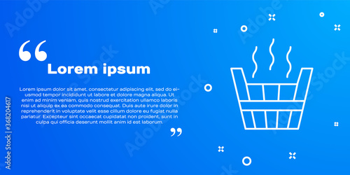 White line Sauna bucket icon isolated on blue background. Vector.